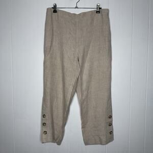 Chico’s Women’s Linen Pull On Pants Button Hem Crop Size 0.5 6